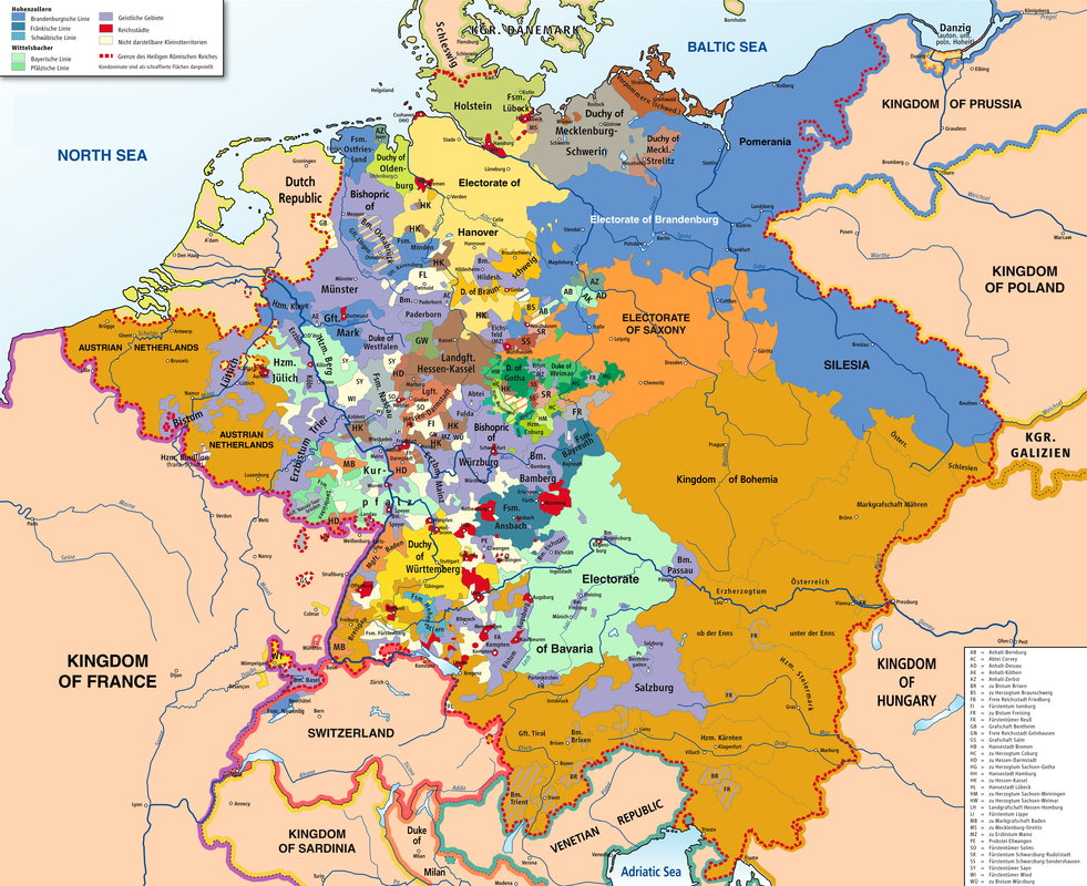 German states, principalities, counties, and city states during the 1780s.