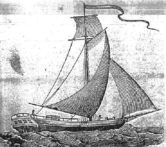 An 1825 book plate depicting a typical packet boat. Source: Wikipedia.
