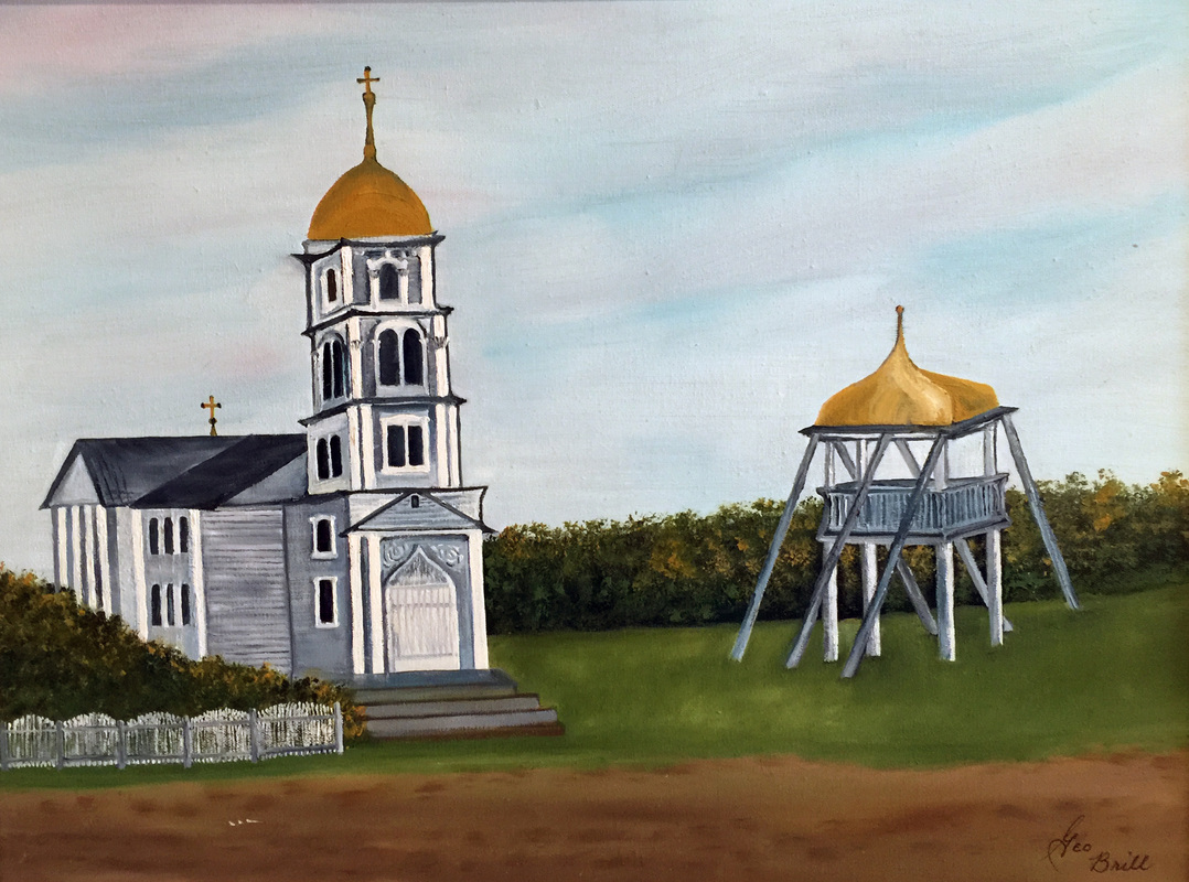 Painting of the Norka church and bell tower by George Brill, son of Conrad Brill. 