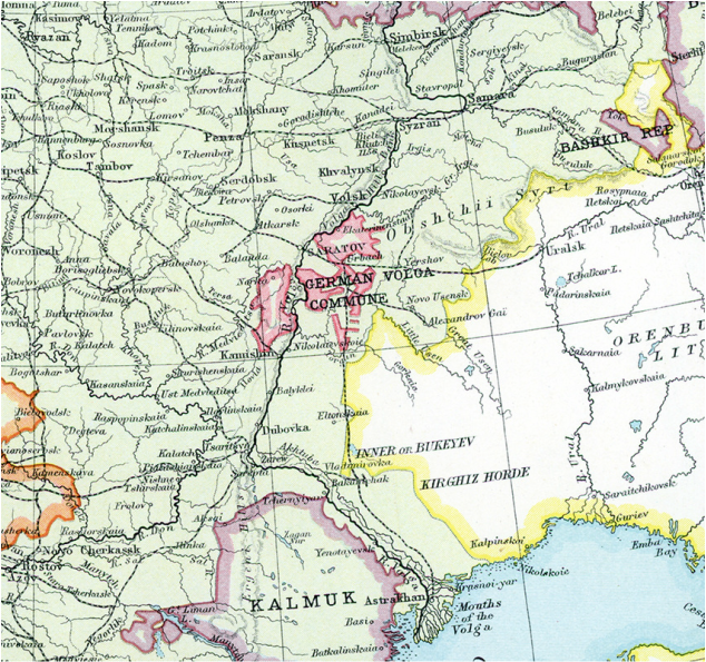 Map showing Volga German Commune